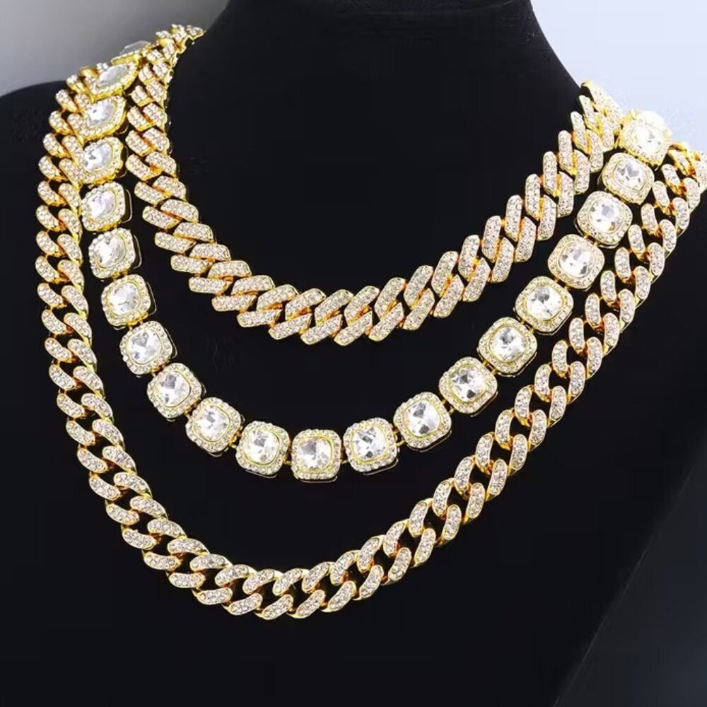 #612 3pcs/set Men's Jewelry Set Cuban Chain Necklace Se Hop Street Style
